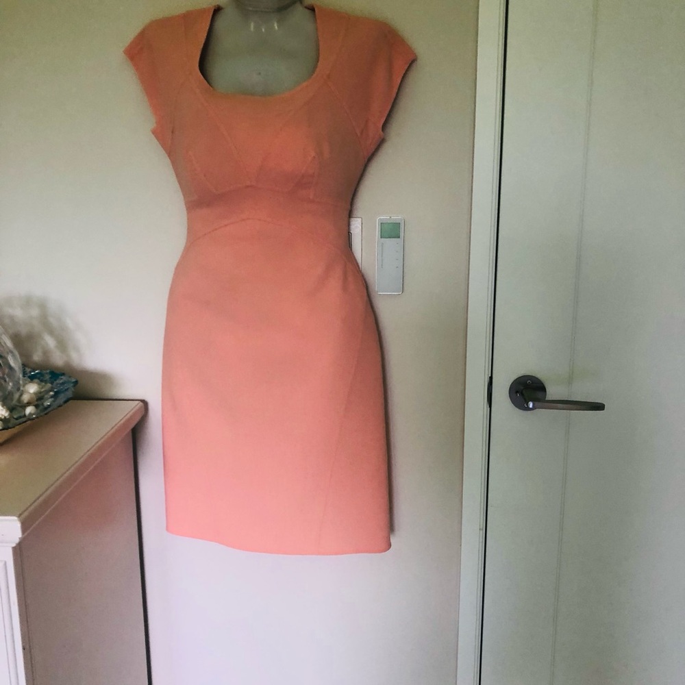 Brand New  Zac Posen Fitted Cap-Sleeve Sheath Dress in Coral Peach